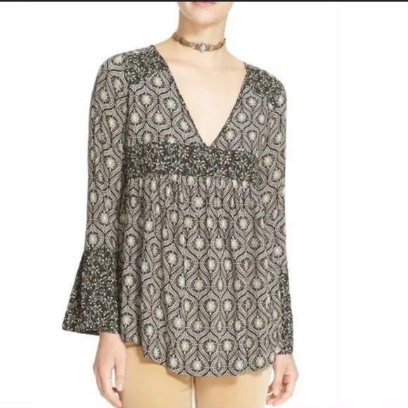 Free People Tops Free People Rolling Hills Print Bell Sleeve Flowy Blouse - Picture 4 of 12
